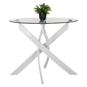 DINING TABLE ROUND JAFARU WHITE METAL LEGS TEMPERED GLASS Φ90X75YHcm.HM8499.03