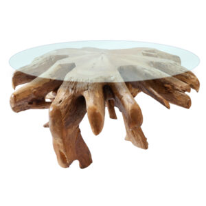 LIVING ROOM TABLE TEAK ROOT TEMPERED GLASS Φ110X45Hcm.HM9393