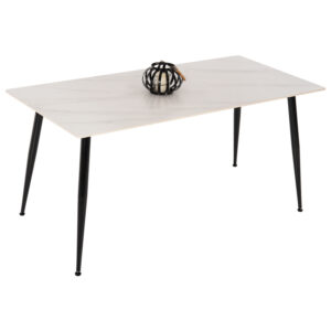 DINING TABLE TOM HM9588.02 SINTERED STONE WHITE MARBLE LOOK-BLACK METAL LEGS 160x80x76Hcm.