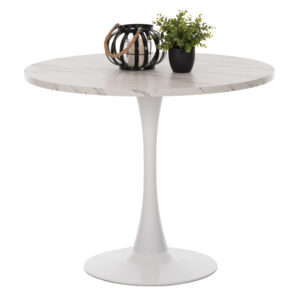 ROUND DINING TABLE ROLLO HM9421.01 MELAMINE IN WHITE MARBLE METAL LEG Φ90x74Hcm.