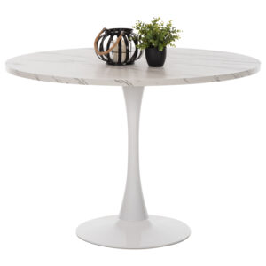 ROUND DINING TABLE ROLLO HM9422.01 MELAMINE IN WHITE MARBLE METAL LEG Φ120x74Hcm.
