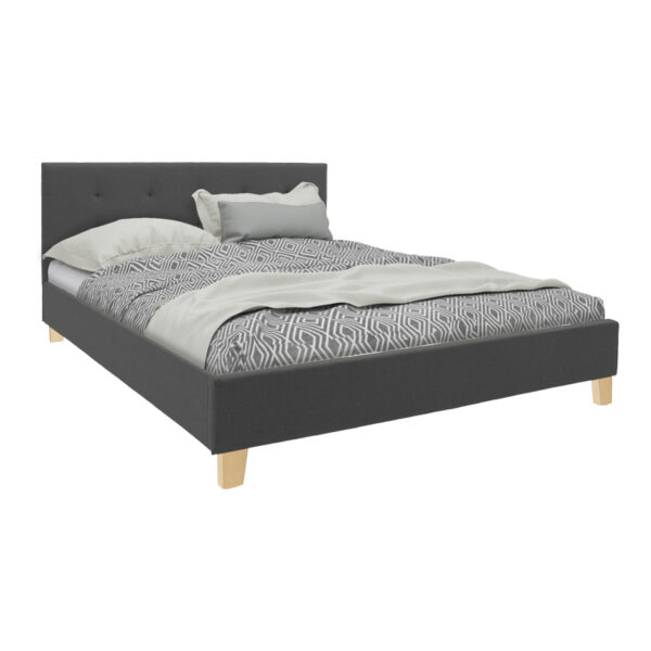 Mago pakoworld bed, anthracite fabric, with natural wooden leg 140x200cm