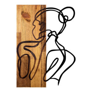 Wall deco Womanel pakoworld pine wood in natural color and black metal 35x3x50cm