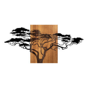 Wall deco Efren pakoworld pine wood in natural color and black metal 144x3x70cm