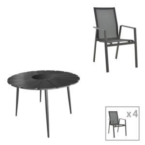 Pinap-Dashiell dining table set of 5 pcs pakoworld black aluminum and plywood in black shade Ö110x74cm