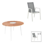 Pinap-Dashiell dining table set of 5 pcs pakoworld white aluminum and plywood in natural shade Ö110x74cm