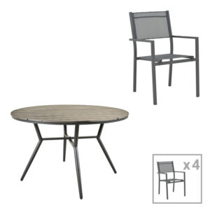 Appa-Moly dining table set of 5 pieces pakoworld aluminum and plywood in anthracite color Ö120x74cm