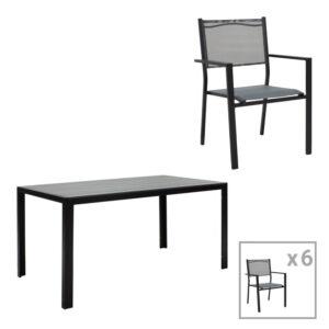 Garden dining room Nares-Moly set 7pcs pakoworld aluminum black-textilene gray