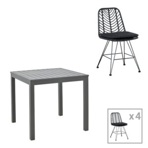 Kliton-Naoki dining table set of 5 pakoworld anthracite aluminum and metal in black shade 80x80x74cm
