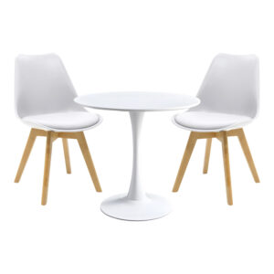 Elijah-Gaston pakoworld dining table set of 3 pp-pu in white color with natural legs Ö60x74cm