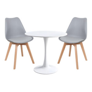 Elijah-Gaston pakoworld dining table set of 3 pp-pu in grey-white color with natural legs Ö60x74cm