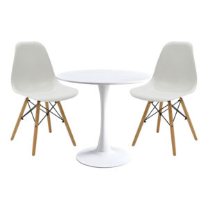 Elijah-Julita pakoworld dining table set of 3 pp-pu in white color with natural legs Ö60x74cm