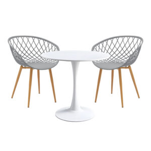 Elijah-Ezra pakoworld dining table set of 3 pp-pu in grey-white color with natural legs Ö60x74cm