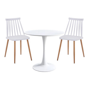 Elijah-Aurora I pakoworld dining table set of 3 pp in white color with natural legs Ö60x74cm