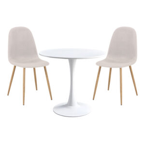 Elijah-Bella pakoworld dining table set of 3 in white-beige color Ö60x74cm