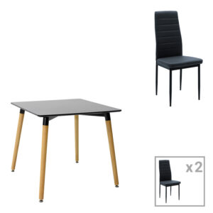 Dining table set of 3 pieces Natali-Parker pakoworld madf in black-natural color 80x80x76cm