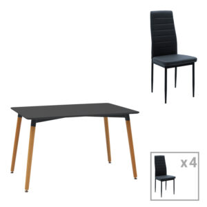 Dining table set of 5 pieces Natali-Parker pakoworld madf in black-natural color 120x80x76cm