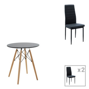Dining table set of 3 pieces Julita-Parker pakoworld madf in black-natural color D60x73cm