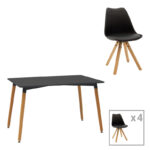 Dining table set of 5 pieces Natali-Caron pakoworld mdf in black--natural color 120x80x76cm