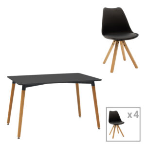 Dining table set of 5 pieces Natali-Caron pakoworld mdf in black--natural color 120x80x76cm