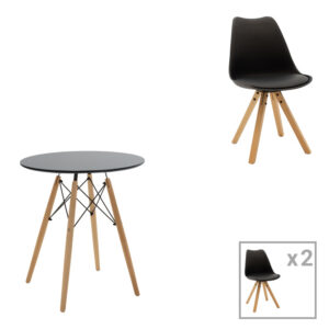 Dining table set of 3 pieces Julita-Caron pakoworld mdf in black-natural color D60x73cm