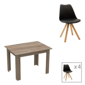 Dining table set of 5 pieces Manka-Caron pakoworld in sonoma tuffle-black color 110x80x77cm