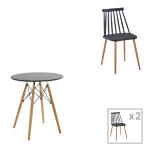 Dining table set of 3 pieces Julita-Aurora I pakoworld in black-natural color D60x73cm