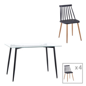 Dining table set of 5 pieces Quana-Aurora I pakoworld in black-natural color 120x70x75cm