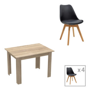 Dining table set of 5 pieces Manka-Gaston  pakoworld in sonoma-black color 110x80x77cm