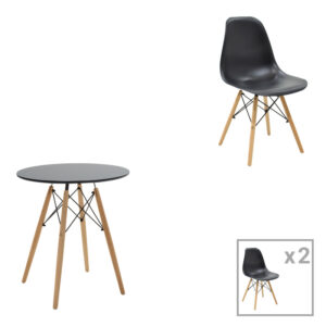 Julita pakoworld dining table set of 3 pcs MDF black-beech wood in natural shade Ö60x73cm