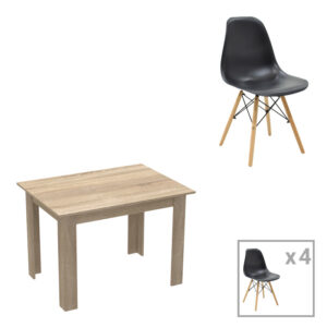 Dining table set of 5 pieces Manka-Julita pakoworld in sonoma-black color 110x80x77cm