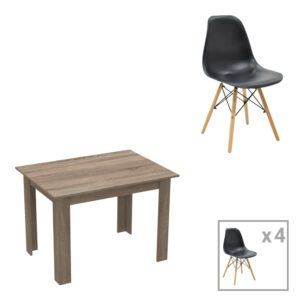 Dining table set of 5 pieces Manka-Julita pakoworld in sonoma truffle-black color 110x80x77cm