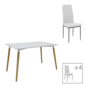 Dining table Natali-Parker pakoworld set of 5 pcs MDF white-natural legs 120x80x76cm