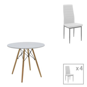 Julita-Parker dining table pakoworld set of 5 pcs MDF white-natural legs D80x73cm