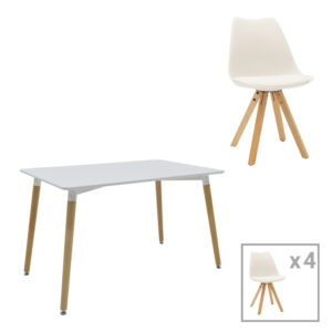 Dining table Natali-Caron pakoworld set of 5 pcs MDF white-natural legs 120x80x76cm