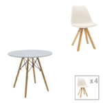 Julita-Caron pakoworld dining table set of 5 white MDF-natural legs Ö80x73cm