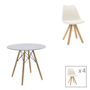 Julita-Caron pakoworld dining table set of 5 white MDF-natural legs Ö80x73cm