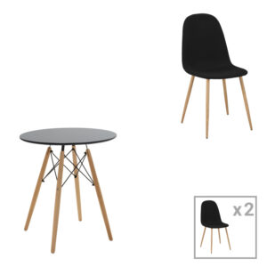 Dining table set of 3 pieces Julita-Bella pakoworld mdf in black-natural color D60x73cm