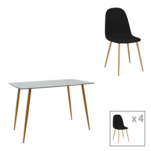 Dining table set of 5 pieces Chloe-Bella pakoworld 8mm glass- natural color leg 120x70x75cm