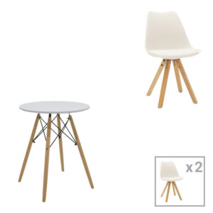 Julita-Caron pakoworld dining table set of 5 white mdf - natural color legs Ö60x73cm
