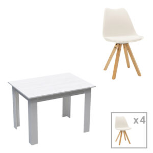 Dining table Manka-Caron pakoworld set of 5 pieces in white 110x80x77cm