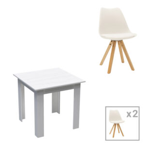 Dining table Manka I-Caron pakoworld set of 3 pieces in white 80x80x77cm