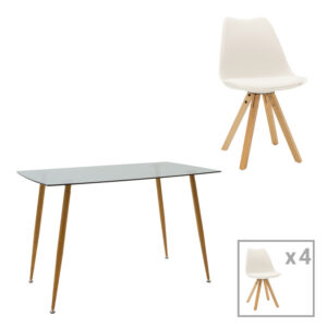 Chloe-Caron pakoworld dining table set of 5 pieces, 8mm anthracite glass - natural leg 120x70x75cm
