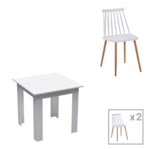 Dining table Manka I-Aurora I pakoworld set of 3 pieces in white shade 80x80x77cm
