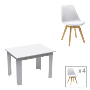 Dining table set of 5 pieces Manka-Gaston pakoworld in white color 110x80x77cm