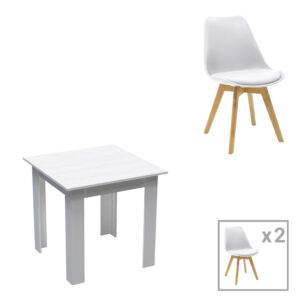 Dining table set of 3 pieces Manka-Gaston pakoworld in white color 80x80x77cm