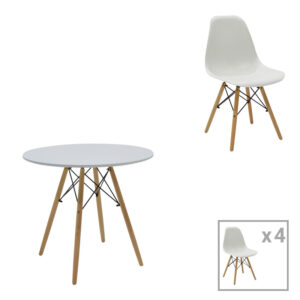 Julita dining table set of 5 pakoworld MDF and beech wood in white-natural shade D80x73cm