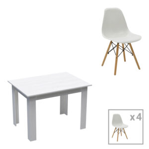 Dining table set of 5 pieces Manka-Julita pakoworld in white color 110x80x77cm