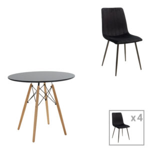 Julita-Noor pakoworld dining table set of 5 pcs MDF black-natural legs Ö80x73cm