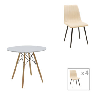 Julita-Noor pakoworld dining table set of 3 pcs MDF black-natural legs Ö80x73cm
